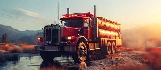 Close up water tank in fire truck preparing to work with wildfire. with copy space image. Place for adding text or design