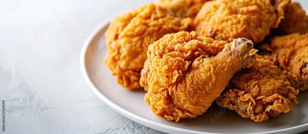 Aufkleber A white plate with fresh crispy fried chicken. with copy space image. Place for adding text or design