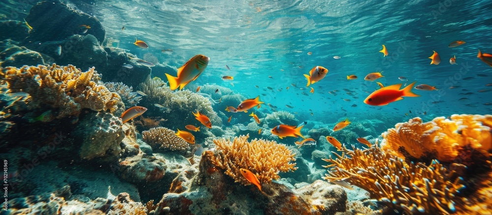Aufkleber Colorful fish in the clear seetrue waters of the Red Sea. with copy space image. Place for adding text or design