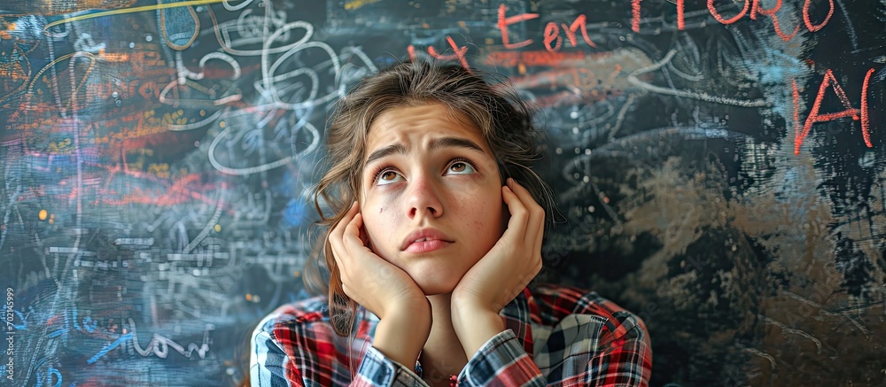 Aufkleber A high school student solving a problem while worrying. with copy space image. Place for adding text or design