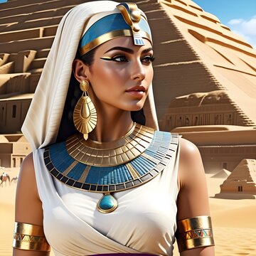 beautiful ancient Egyptian women in the time of ancient Egypt, clothing and environment of the time,