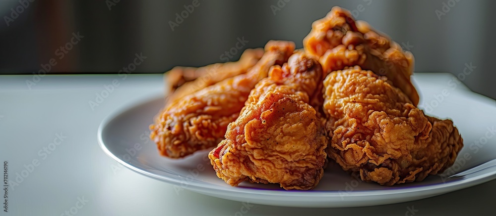 Aufkleber A white plate with fresh crispy fried chicken. with copy space image. Place for adding text or design