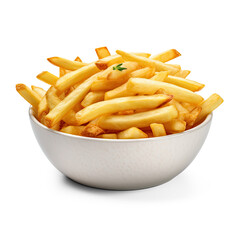 french fries in a white bowl on isolate transparency background, PNG
