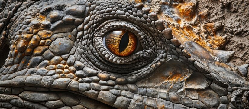 fossil closeup of a reptile like animal named Seymouria seen from above. with copy space image. Place for adding text or design