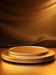 Gold luxury product display or elegance podium pedestal on abstract golden cloth background with presentation backdrops stage showcase, empty podium, copy space - generative ai