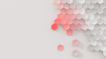 White red gradient abstract background hexagons with shadows