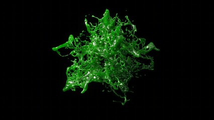 Green liquid explosion in 3D illustration, capturing a high-detail, dynamic splash against a stark...