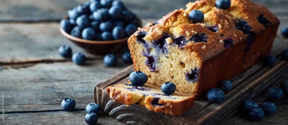 Aufkleber blueberry loaf pound cake with fresh blueberries. with copy space image. place for adding text or de