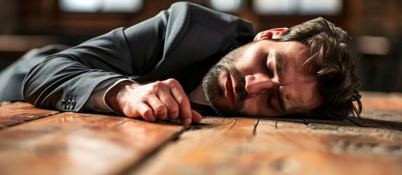 A business man is tired from a long meeting. with copy space image. Place for adding text or design