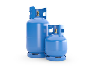 Two Blue gas bottles. Isolated objects. 3D illustration - obrazy, fototapety, plakaty