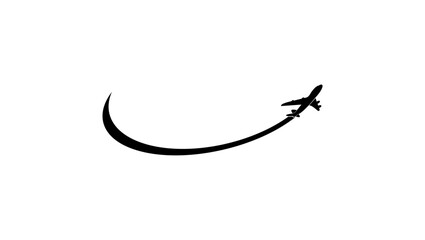 airplane with a trail, black isolated silhouette