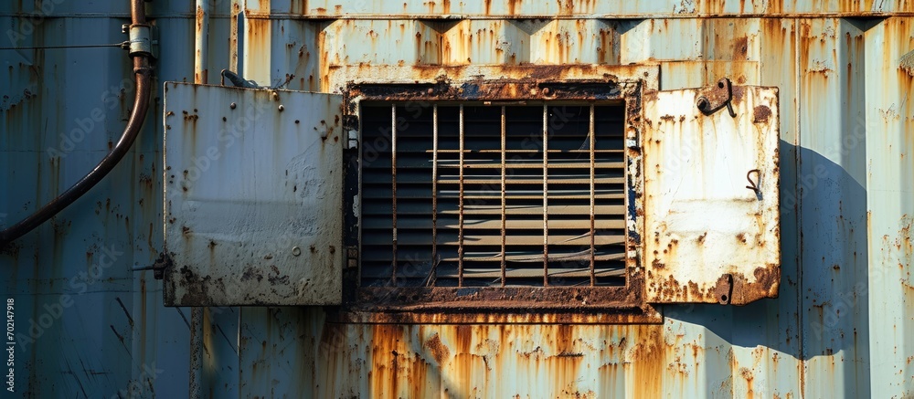 Poster A photo of cargo hold natural ventilation flap and louver fitted on hatch cover of a bulk carrier. with copy space image. Place for adding text or design