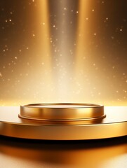 Gold luxury product display or elegance podium pedestal on abstract golden cloth background with presentation backdrops stage showcase, empty podium, copy space - generative ai