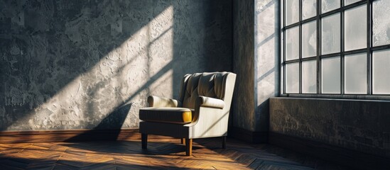 Armchair at big trendy room Shadow and light in room. with copy space image. Place for adding text or design