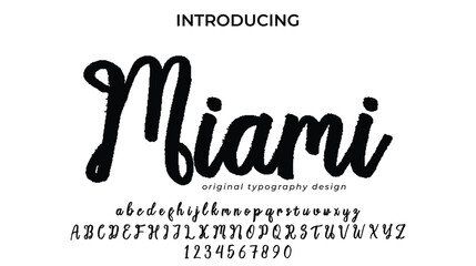 Miami. Handdrawn calligraphic vector font for hand drawn messages. Modern gentle calligraphy