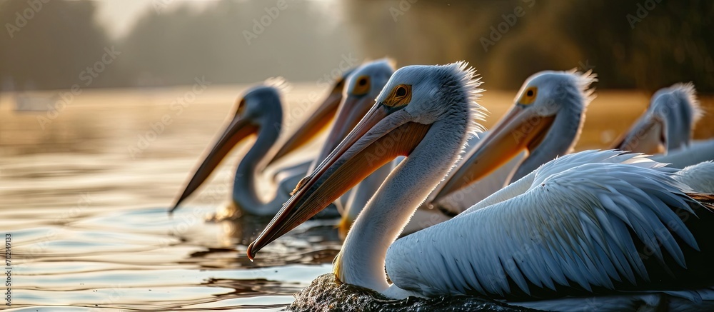Poster danube delta wild life birds two pelicans peacefully floating on a serene body of water biodiversity