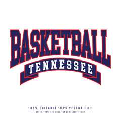 Basketball Tennessee typography design vector. Editable college t-shirt design printable text effect vector	