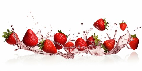 Sweet ripe strawberry and macarons on color background strawberries and milk splash white background strawberry fruit in flowing Strawberries in a bowl of water.AI Generative