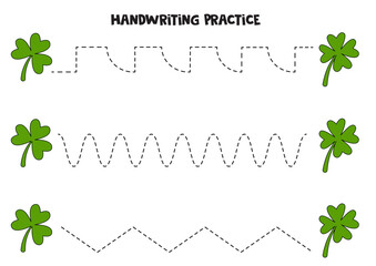 Tracing lines for kids. Cute clover leaves. Handwriting practice.