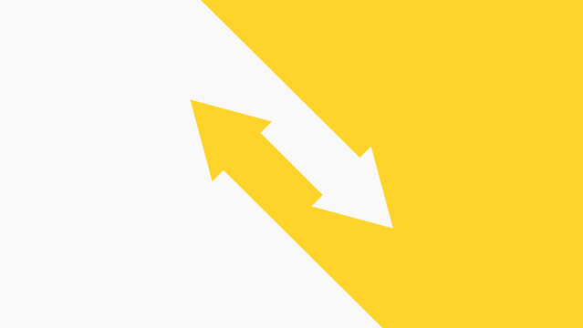 Two arrows pointing in opposite directions diagonally. Yellow and white background. 