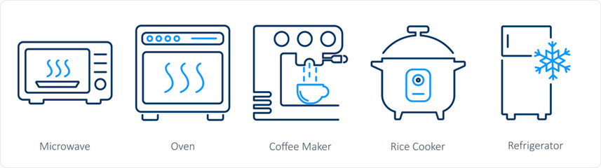 A set of 5 Home Appliance icons as microwave, oven, coffee maker - obrazy, fototapety, plakaty