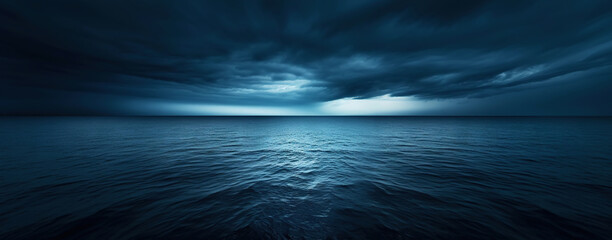 Dark sea surface with a dramatic cloudy sky above. Approaching storm. Generative AI - Powered by Adobe