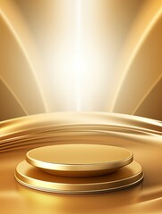 Gold luxury product display or elegance podium pedestal on abstract golden cloth background with presentation backdrops stage showcase, empty podium, copy space - generative ai