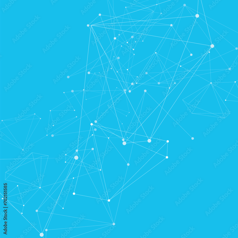 Poster Vector atom geometric structure. Digital graphic network molecule. Abstract polygonal with connecting dots and lines. Global connect element. Data concept
