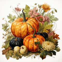 Watercolor Pastel Fall Pumpkin Clipart illustration Generative Ai