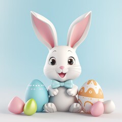 Obraz premium Cute Easter bunny on a light background, 3D, Easter background