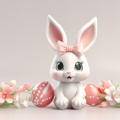 Fototapeta premium Cute Easter bunny on a light background, 3D, Easter background