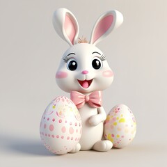 Obraz premium Cute Easter bunny on a light background, 3D, Easter background