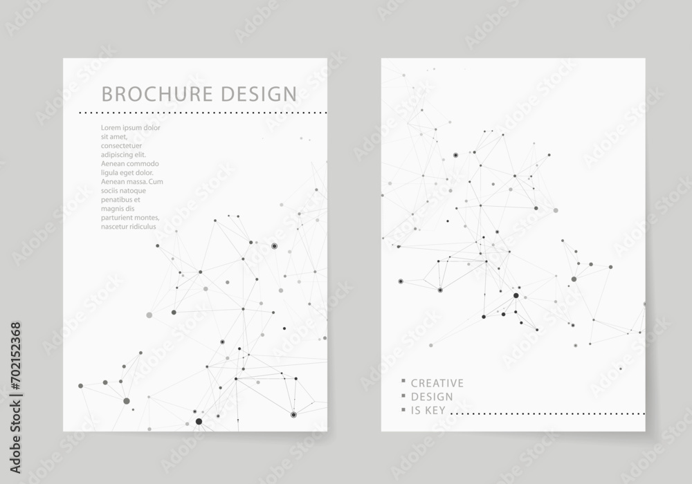 Poster Technology vector templates for brochure cover in A4 size. Abstract geometric background with connected shapes lines and dots. Business, science, medicine design