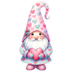 Set of Cute Valentine Gnome illustration cut out transparent isolated on white background ,PNG file