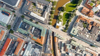 Foto op Aluminium Vasteras, Sweden. The central part of the city. Svartan River (Svartan). Summer day, Aerial View © nikitamaykov