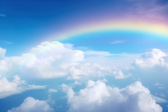 Rainbow between clouds in the sky