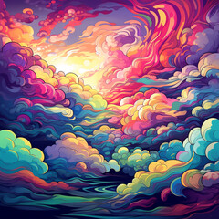 Psychedelic art of clouds with vivid color