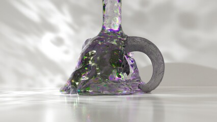 A 3D rendered fluid eruption encased in a stone ring, against a soft-shadowed background.