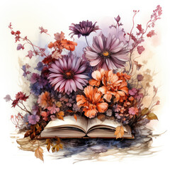watercolor Fantasy flower fantasy books clipart, Generative Ai