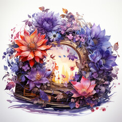 watercolor Fantasy flower fantasy books clipart, Generative Ai