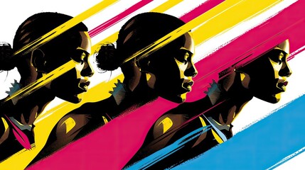 Vibrant Abstract Illustration of African Profiles in Color.