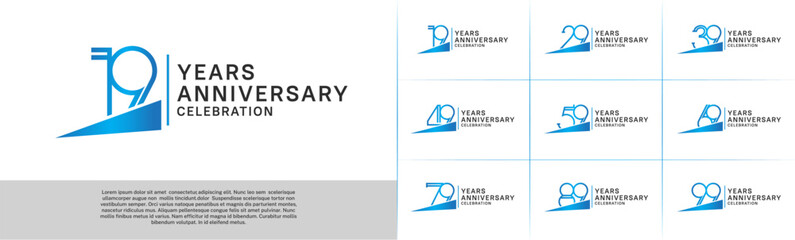 set of anniversary logotype blue color with blue ribbon for special celebration event