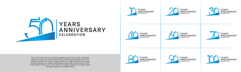set of anniversary logotype blue color with blue ribbon for special celebration event