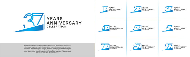 set of anniversary logotype blue color with blue ribbon for special celebration event