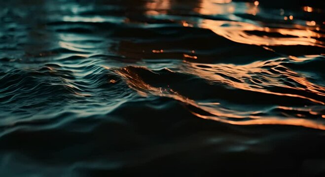 A water surface reflecting flickering orange glints.