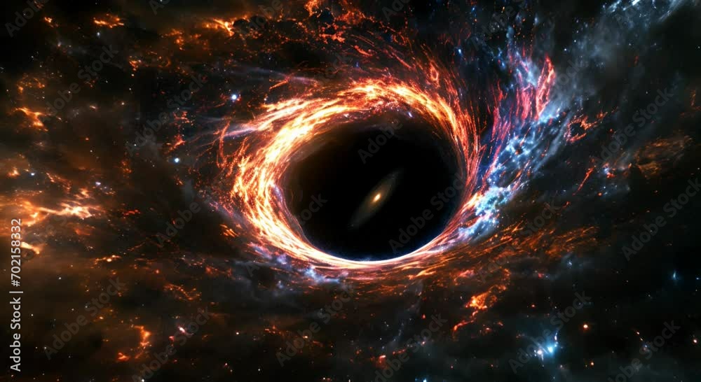 Wall mural a black hole absorbing light and matter against a starry space backdrop. the concept of astrophysics