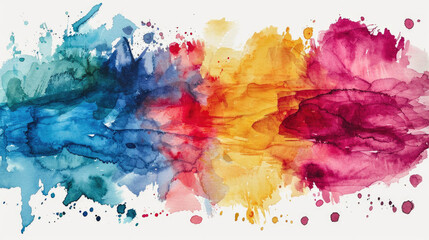 A vibrant watercolor abstraction with splashes of red, orange, and blue