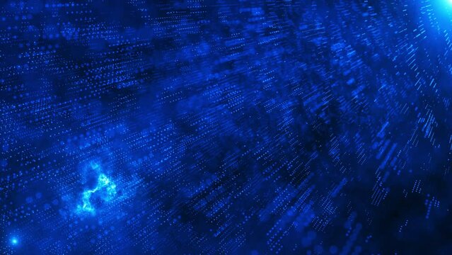 Futuristic blue trapcode form. 4k Abstract blue motion background. data transfer particle effect. a sea of glowing neon particles pulse across the screen. Data cloud effect.