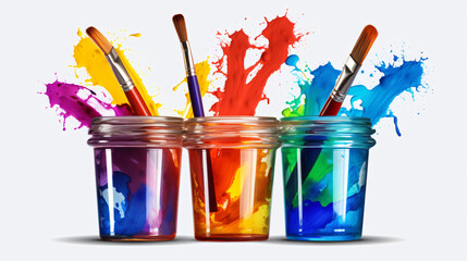 Colorful paint buckets and brushes - Powered by Adobe