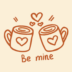 Two coffee cups with a heart. The concept of love and relationships. St. Valentine's Day. Cute vector icon.